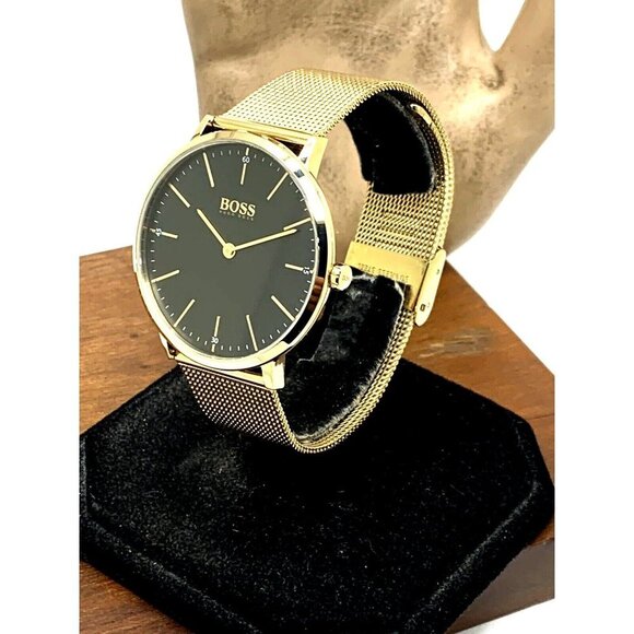Hugo Boss Men's Watch 1513735 Horizon Quartz Black Dial Gold Steel Mesh … - Picture 13 of 13